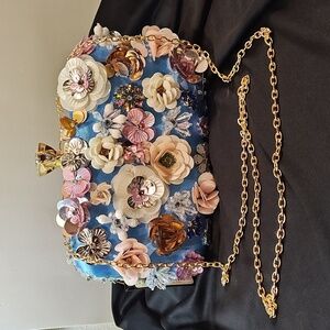 bebe "Daisy Clutch" Beaded Hardshell Bag